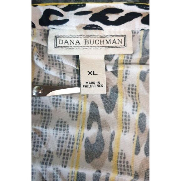 Dana Buchman XL Leopard Print Striped Short Sleeve Stretch Blouse Y2K Glam - Picture 5 of 6
